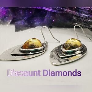 Yellow Crystal Hook Earrings Silver Plated